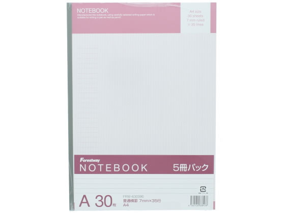Forestway ノートブック A4 A罫 5冊 1パック(ご注文単位1パック)【直送品】