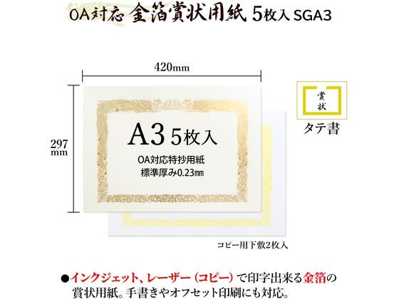 オキナ OA対応金箔賞状 A3タテ書 SGA3 1パック(ご注文単位1パック)【直送品】