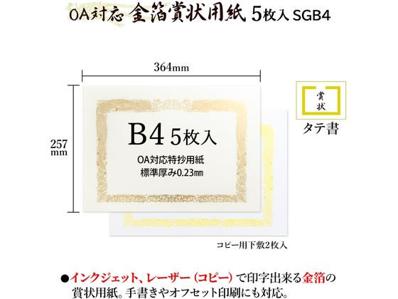 オキナ OA対応金箔賞状 B4タテ書 SGB4 1パック(ご注文単位1パック)【直送品】