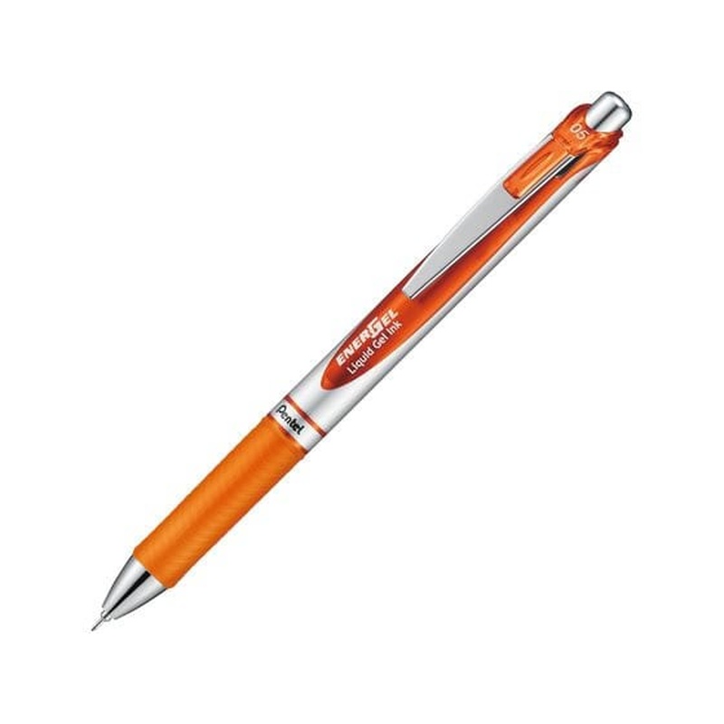 ぺんてる エナージェル ノック式 シルバー軸 0.5mm オレンジ 1本（ご注文単位1本)【直送品】