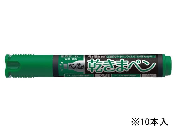 シヤチハタ 乾きまペン 太字・角芯 緑 10本 K-199N 1箱(ご注文単位1箱)【直送品】