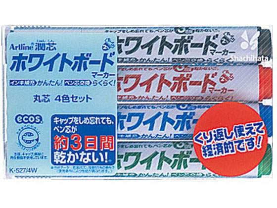 シヤチハタ アートライン潤芯ホワイトボードマーカー丸芯 4色セット 1セット(ご注文単位1セット)【直送品】