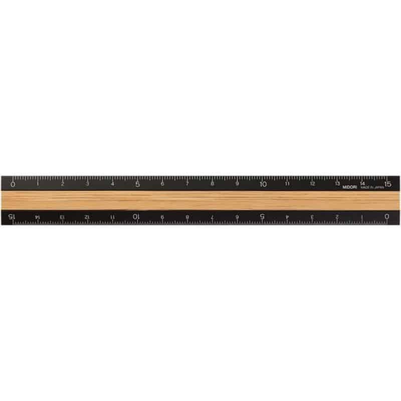 ミドリ アルミ&ウッド定規 15cm 黒 42270006 1本（ご注文単位1本)【直送品】