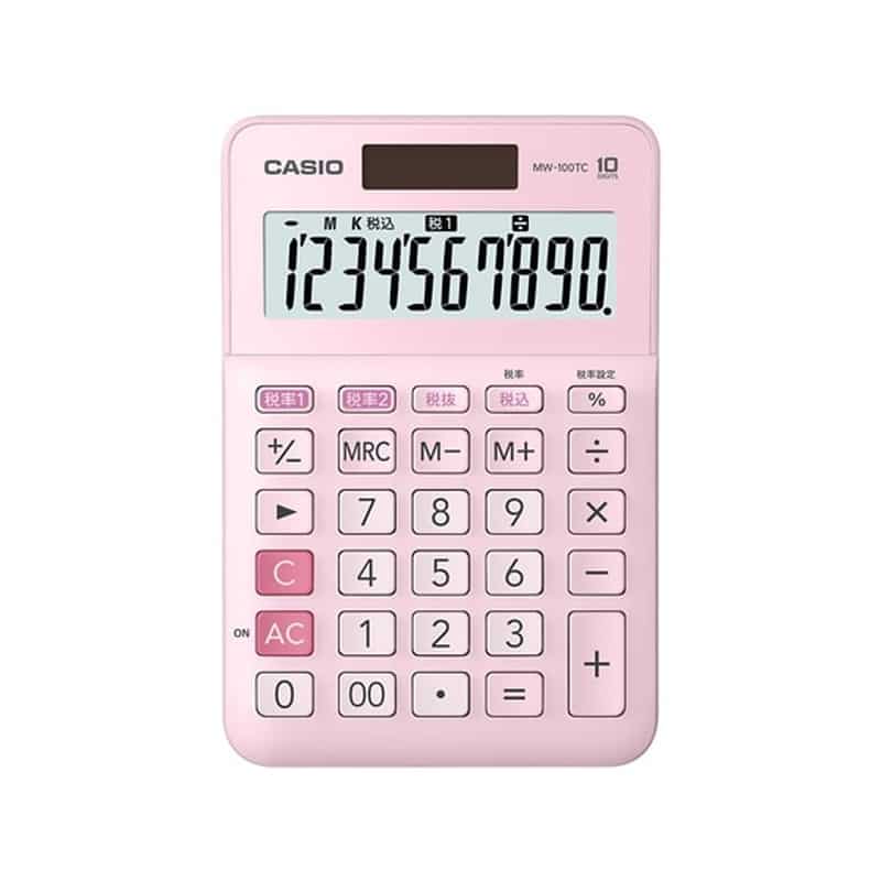 カシオ W税率電卓 ミニジャストタイプ 10桁 ピンク MW-100TCPK-N 1台(ご注文単位1台)【直送品】