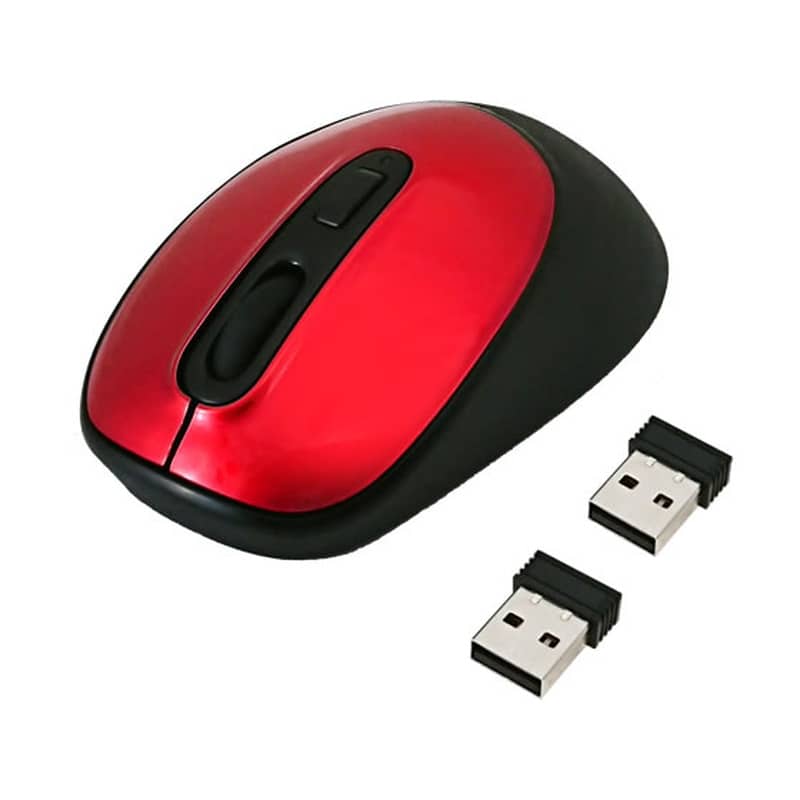 HIDISC BlueLEDワイヤレスマウス 2レシーバー付 4ボタン HDM-7146RD 1個（ご注文単位1個)【直送品】