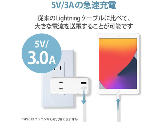 エレコム ライトニングケーブル 2m データ通信 充電 MPA-FUAL20WH 1個(ご注文単位1個)【直送品】