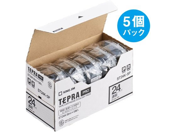 キングジム テプラPROテープエコパック24mm 透明 黒文字 5個 1箱（ご注文単位1箱)【直送品】