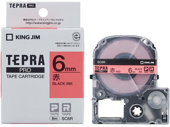 キングジム PRO用テープ パステル 6mm 赤 黒文字 SC6R 1個(ご注文単位1個)【直送品】