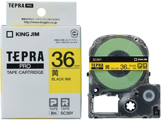 キングジム PRO用テープ パステル 36mm 黄 黒文字 SC36Y 1個（ご注文単位1個)【直送品】