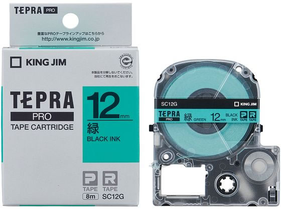 キングジム PRO用テープ パステル 12mm 緑 黒文字 SC12G 1個（ご注文単位1個)【直送品】