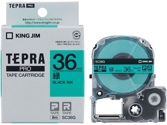 キングジム PRO用テープ パステル 36mm 緑 黒文字 SC36G 1個（ご注文単位1個)【直送品】