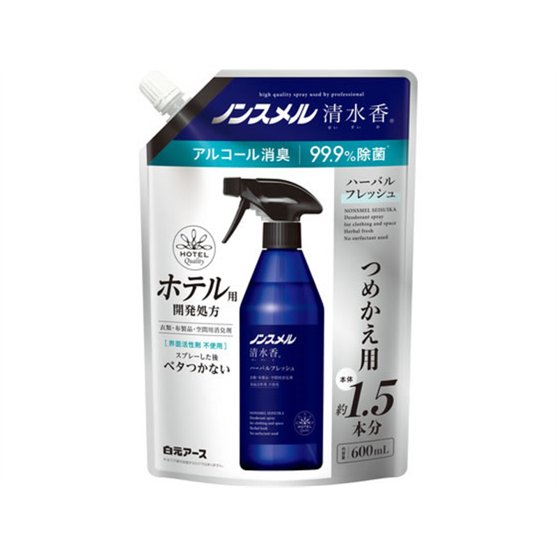 白元アース ノンスメル 清水香 ハーバルフレッシュ 詰替 600ml 1個（ご注文単位1個)【直送品】