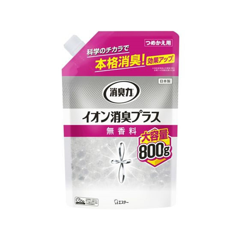 エステー 消臭力クリアビーズ イオン消臭プラス 無香料 詰替800g 1袋（ご注文単位1袋)【直送品】