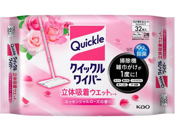 KAO クイックルワイパー 立体吸着ウエット エッセンシャルローズ 32枚入 1パック（ご注文単位1パック)【直送品】
