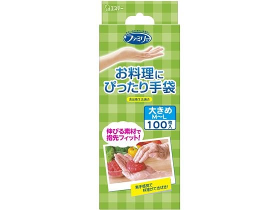 エステー ファミリー お料理手袋 M~Lサイズ 半透明 100枚 1個(ご注文単位1個)【直送品】