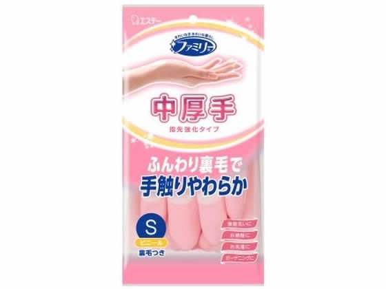 エステー ファミリー ビニール 中厚手 指先強化 S ピンク 1双 1袋(ご注文単位1袋)【直送品】
