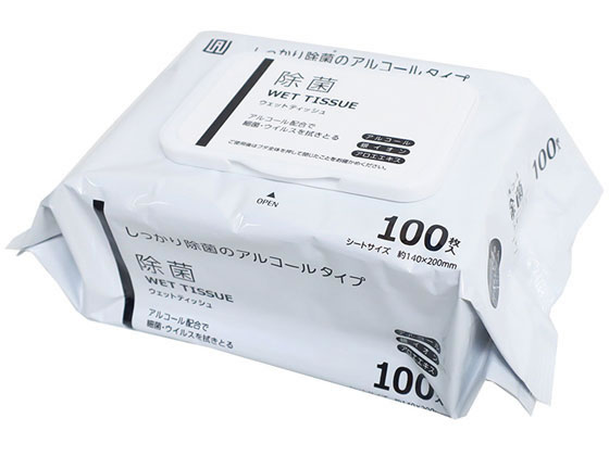 AI-WILL 除菌 ウェットティッシュ アルコールタイプ 厚手 100枚 1パック（ご注文単位1パック)【直送品】