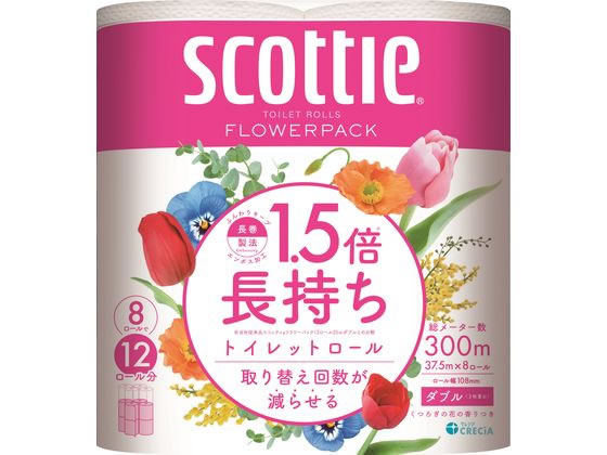 クレシア スコッティ フラワーパック 1.5倍長持ち ダブル 37.5m 8ロール 1パック（ご注文単位1パック)【直送品】