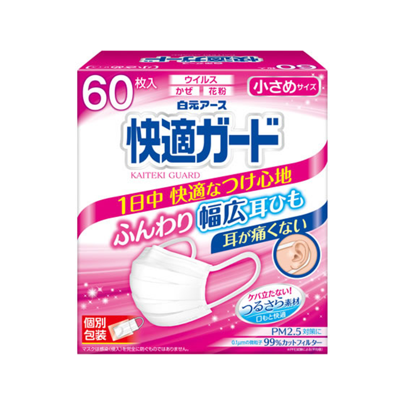 白元アース 快適ガード マスク 小さめ 60枚 1箱（ご注文単位1箱)【直送品】