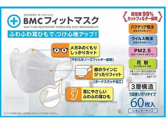 BMC フィットマスク レギュラーサイズ 60枚入 1箱(ご注文単位1箱)【直送品】