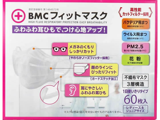 BMC フィットマスク レディース&ジュニア 60枚入 1箱(ご注文単位1箱)【直送品】