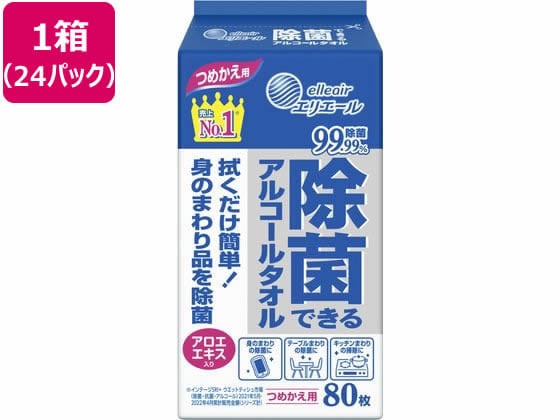 大王製紙 エリエール除菌できるアルコールタオル詰替 80枚 24パック 1箱(ご注文単位1箱)【直送品】