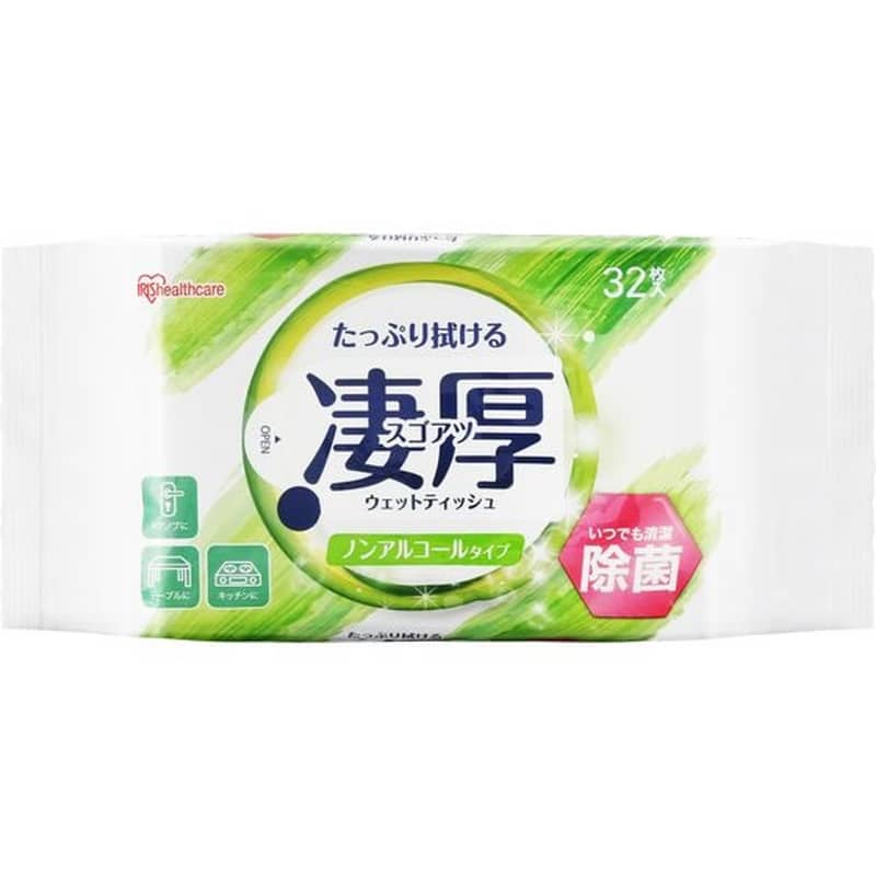 アイリスオーヤマ 凄厚ウェットティッシュ ノンアルコールタイプ 32枚 1パック(ご注文単位1パック)【直送品】