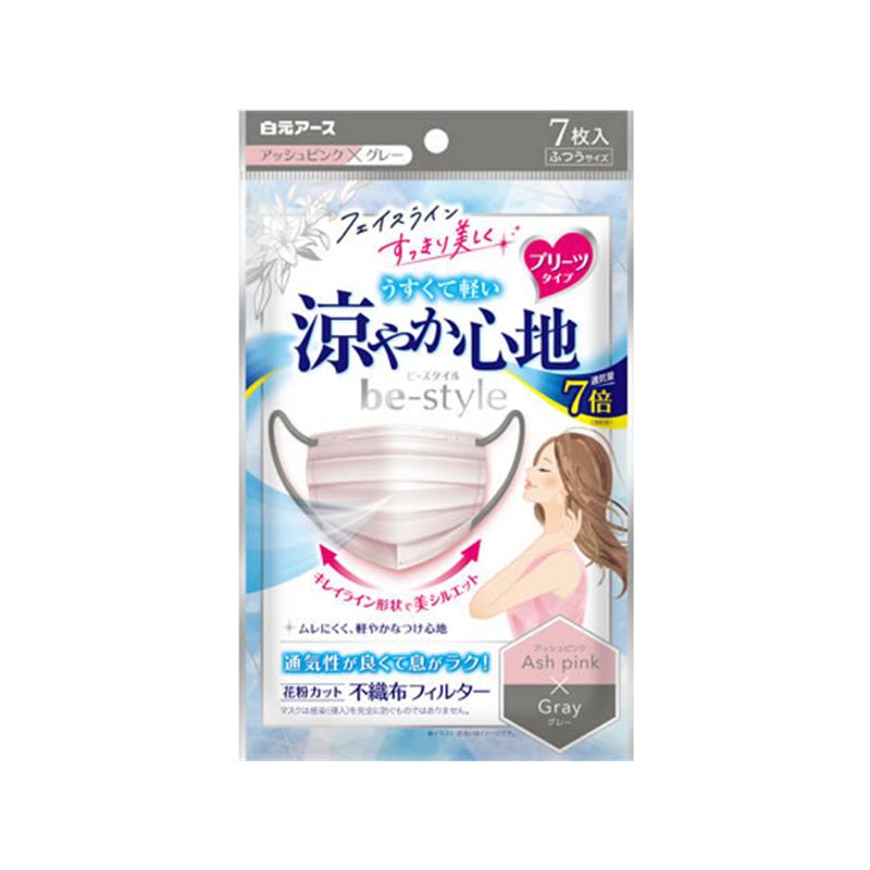 白元アース ビースタイル プリーツ 涼ヤカ心地 アッシュPK×GY フツウ7枚 1パック(ご注文単位1パック)【直送品】