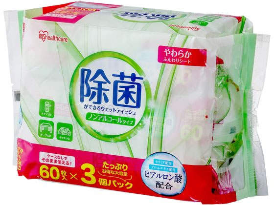 アイリスオーヤマ 除菌ができるウェットティッシュ ノンアルコールタイプ 60枚3P 1パック(ご注文単位1パック)【直送品】