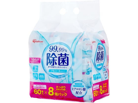 アイリスオーヤマ 除菌ができるウェットティッシュ アルコールタイプ 60枚8P 1パック(ご注文単位1パック)【直送品】