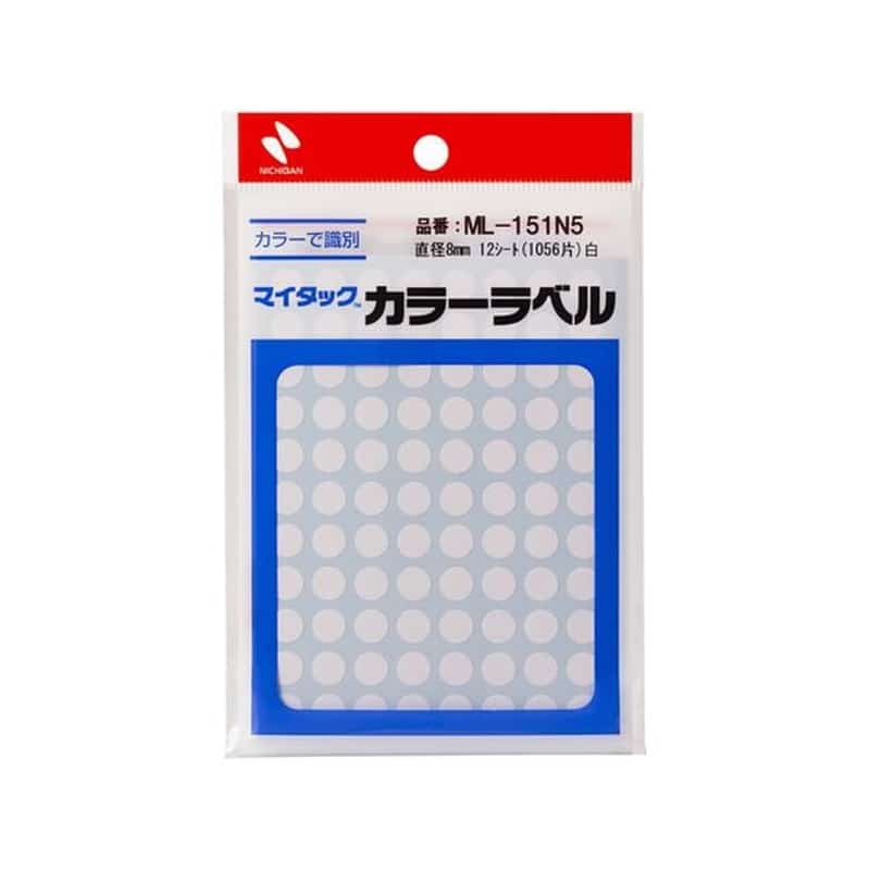 ニチバン マイタックカラーラベル 白 直径8mm 88片×12シート 1ﾊﾟｯｸ（ご注文単位1ﾊﾟｯｸ）【直送品】