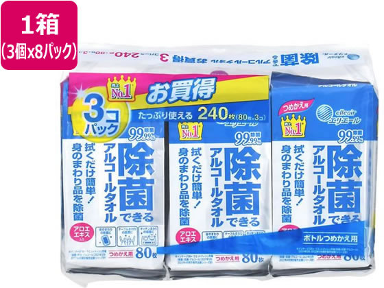 大王製紙 エリエール除菌できるアルコールタオル 詰替 80枚×24個 1箱(ご注文単位1箱)【直送品】