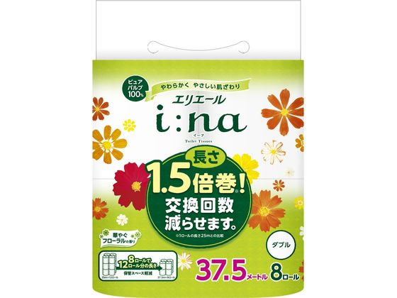 大王製紙 エリエール イーナ トイレットティシュ- 37.5mダブル8ロール 1パック(ご注文単位1パック)【直送品】