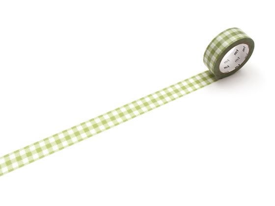 カモ井 mt 1P ストライプギンガムチェック・ライトモスグリーン 15mm×7m 1巻(ご注文単位1巻)【直送品】