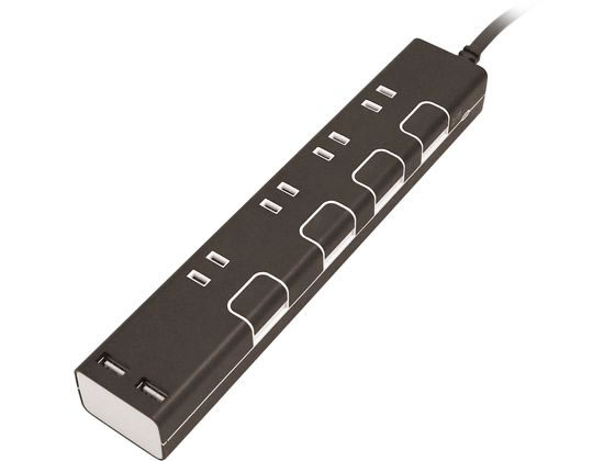 トップランド USBポート付個別スイッチタップ 4口+USB2口 1m ブラウン 1個（ご注文単位1個）【直送品】