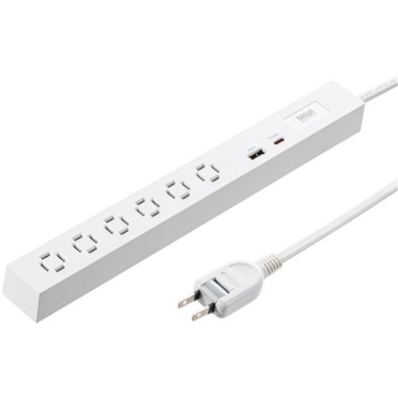 サンワサプライ スリムタップ 1.5m・ホワイト TAP-SLIM6UC-15W 1個（ご注文単位1個）【直送品】