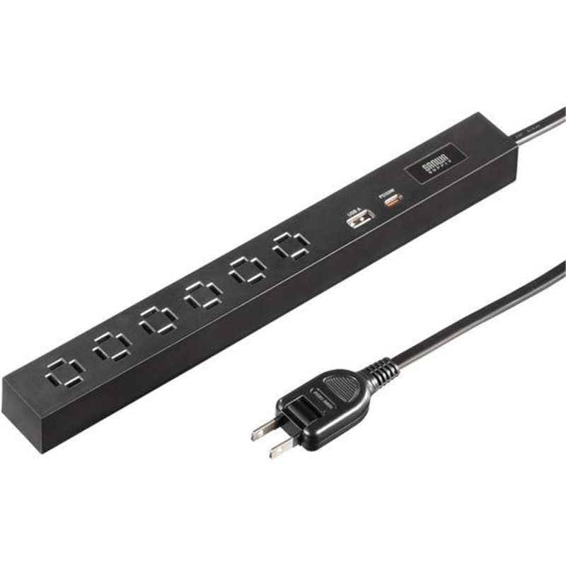 サンワサプライ スリムタップ 3m・ブラック TAP-SLIM6UC-3BK 1個（ご注文単位1個）【直送品】