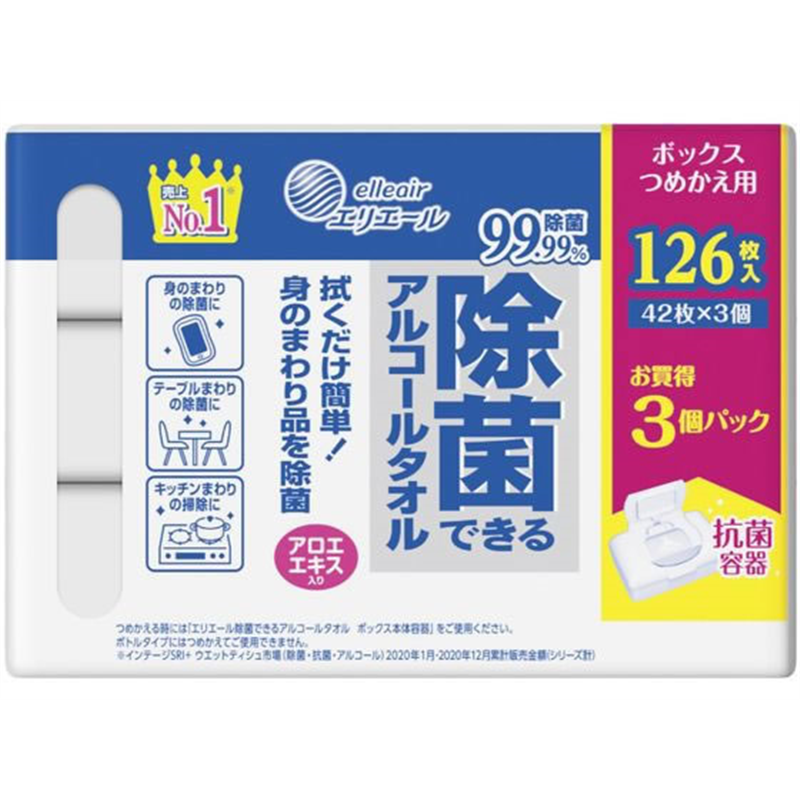 大王製紙 エリエール除菌できるアルコールタオルボックス詰替3コ 1個(ご注文単位1個)【直送品】
