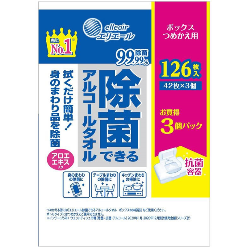 大王製紙 エリエール除菌できるアルコールタオルボックス詰替3コ 1個(ご注文単位1個)【直送品】