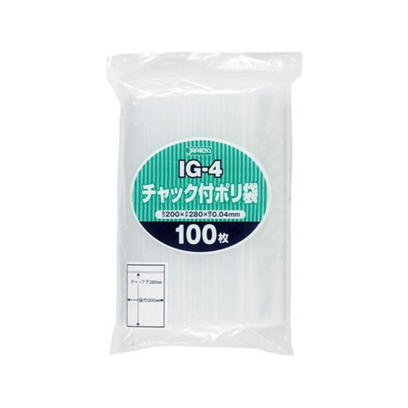ジャパックス チャック付きポリIサイズ100枚 IG-4 1袋(ご注文単位1袋)【直送品】