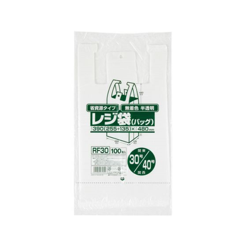 ジャパックス 省資源レジ袋 東30号・西40号 半透明100枚 1冊（ご注文単位1冊）【直送品】