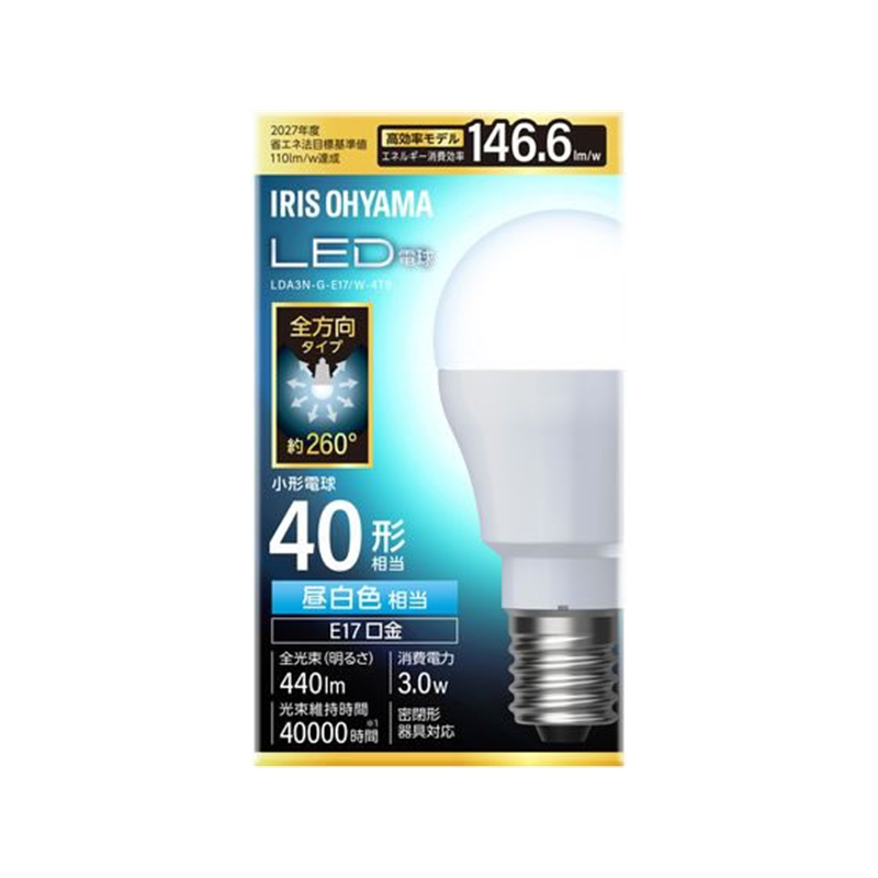 LED電球 E17 40形 昼白色 LDA3N-G-E17/W-4T9 1個(ご注文単位1個)【直送品】