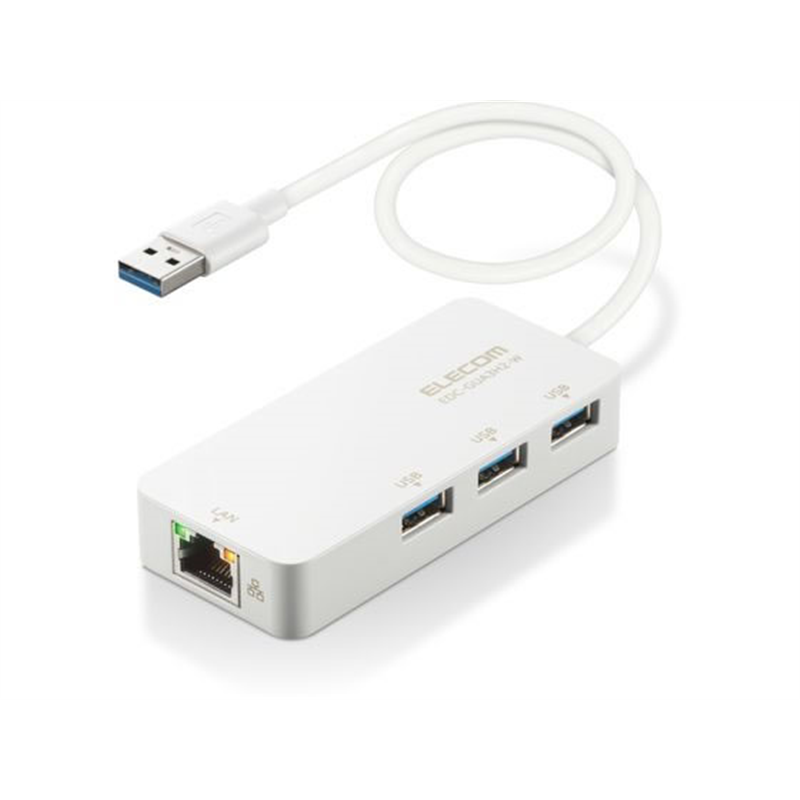 エレコム 有線LANアダプター USBハブ付 EDC-GUA3H2-W 1個(ご注文単位1個)【直送品】