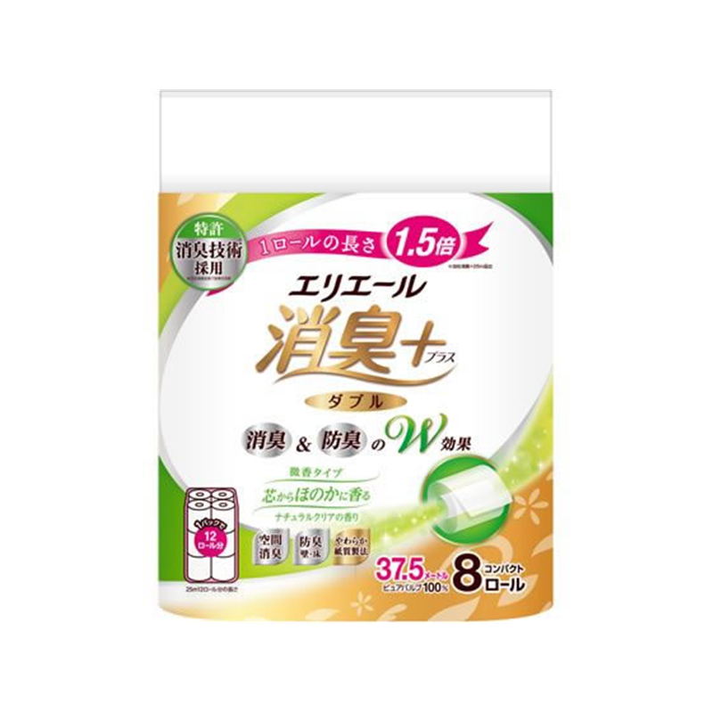 大王製紙 エリエール消臭+トイレット ダブル ナチュラルクリア 8ロール 1パック(ご注文単位1パック)【直送品】