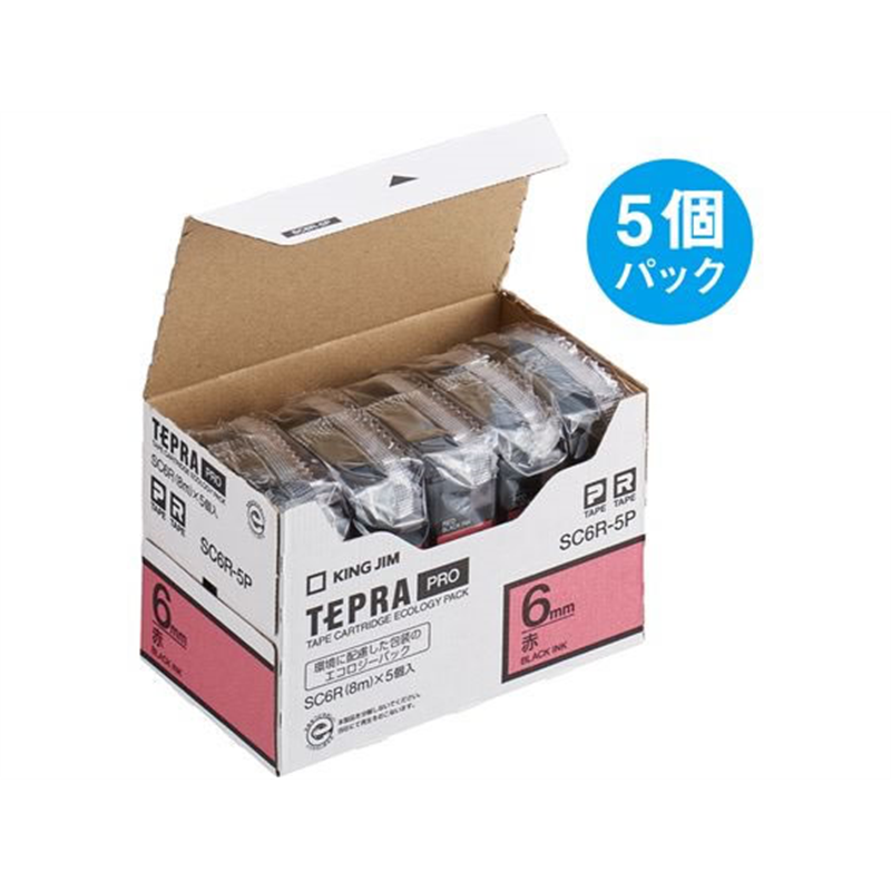 キングジム テプラPROテープ 6mm 赤/黒文字 5個 SC6R-5P 1箱(ご注文単位1箱)【直送品】