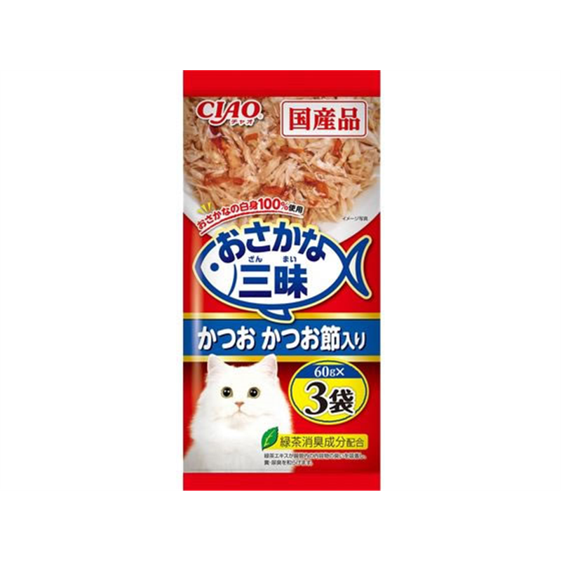 いなばペットフード おさかな三昧 かつおかつお節入60g×3 1パック（ご注文単位1パック）【直送品】