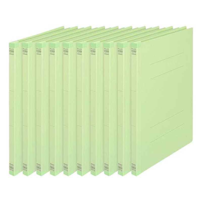 プラス フラットファイル 樹脂とじ具 10冊A4-Sグリーン NO.021S／ 1パック（ご注文単位1パック）【直送品】