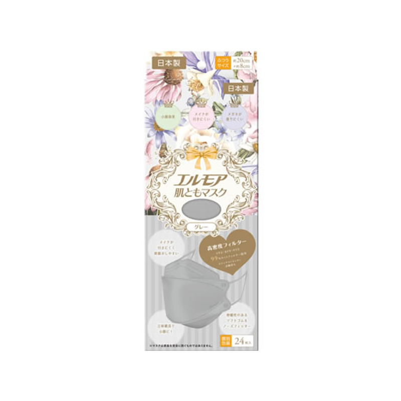 カミ商事 エルモア 肌ともマスク Flower グレー 24枚 1箱（ご注文単位1箱）【直送品】