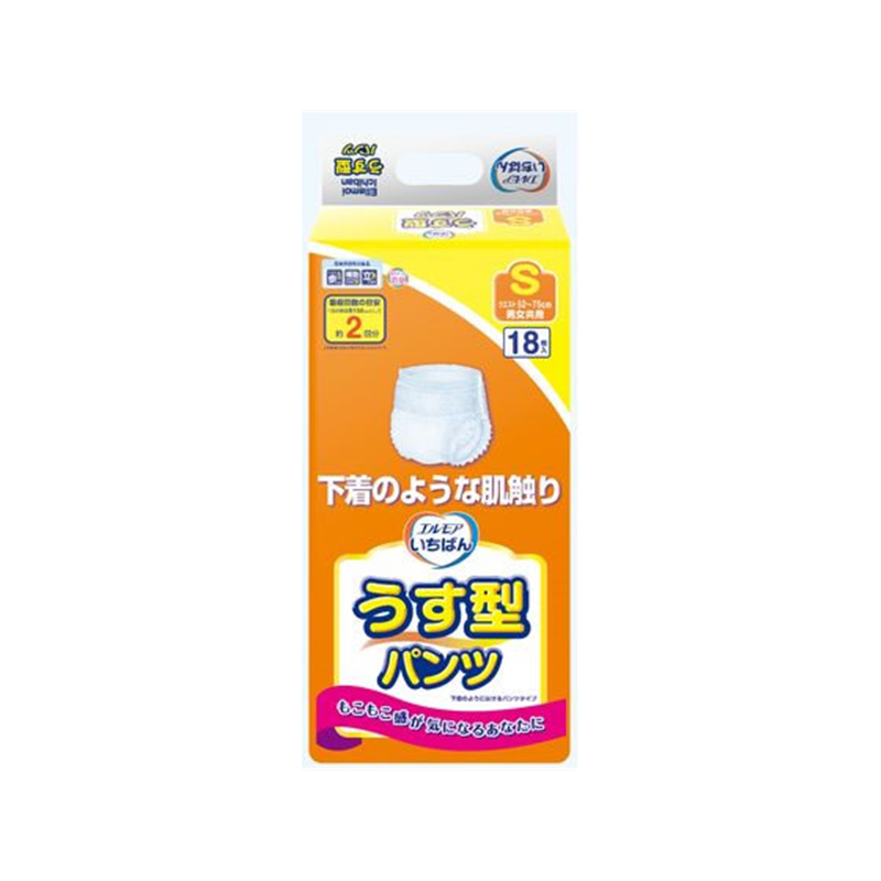 カミ商事 エルモアいちばん うす型パンツ S 18枚 1パック(ご注文単位1パック)【直送品】