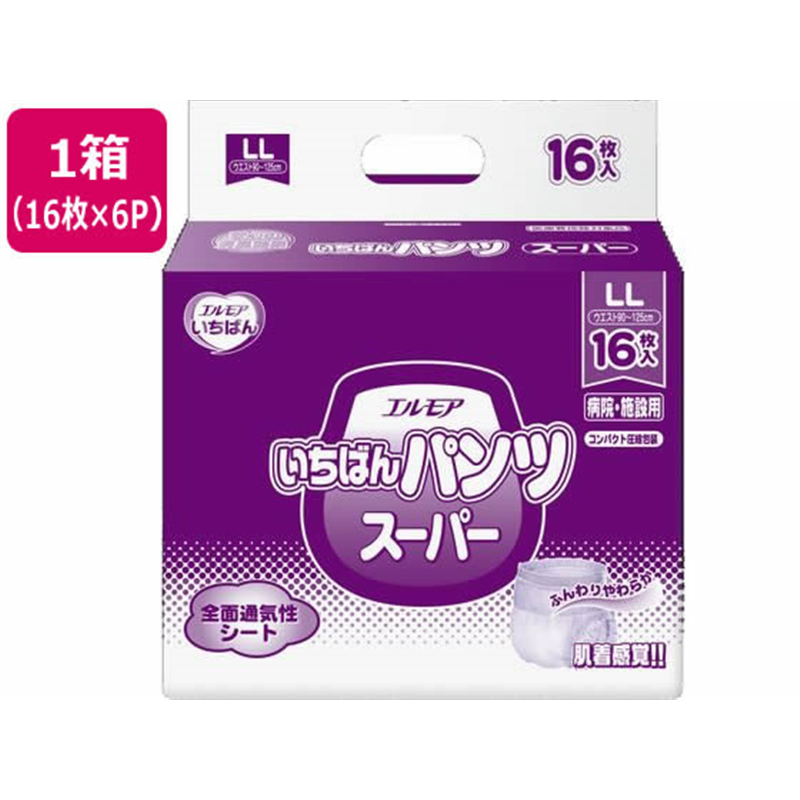 カミ商事 エルモア いちばんパンツ スーパー LL 16枚×6パック 1箱(ご注文単位1箱)【直送品】